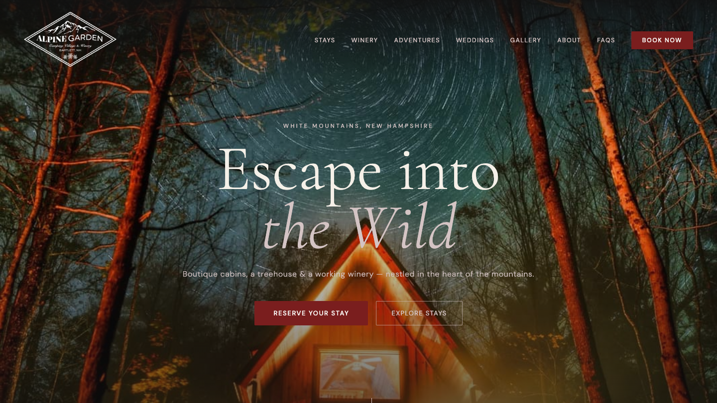 Alpine Garden Glamping website preview